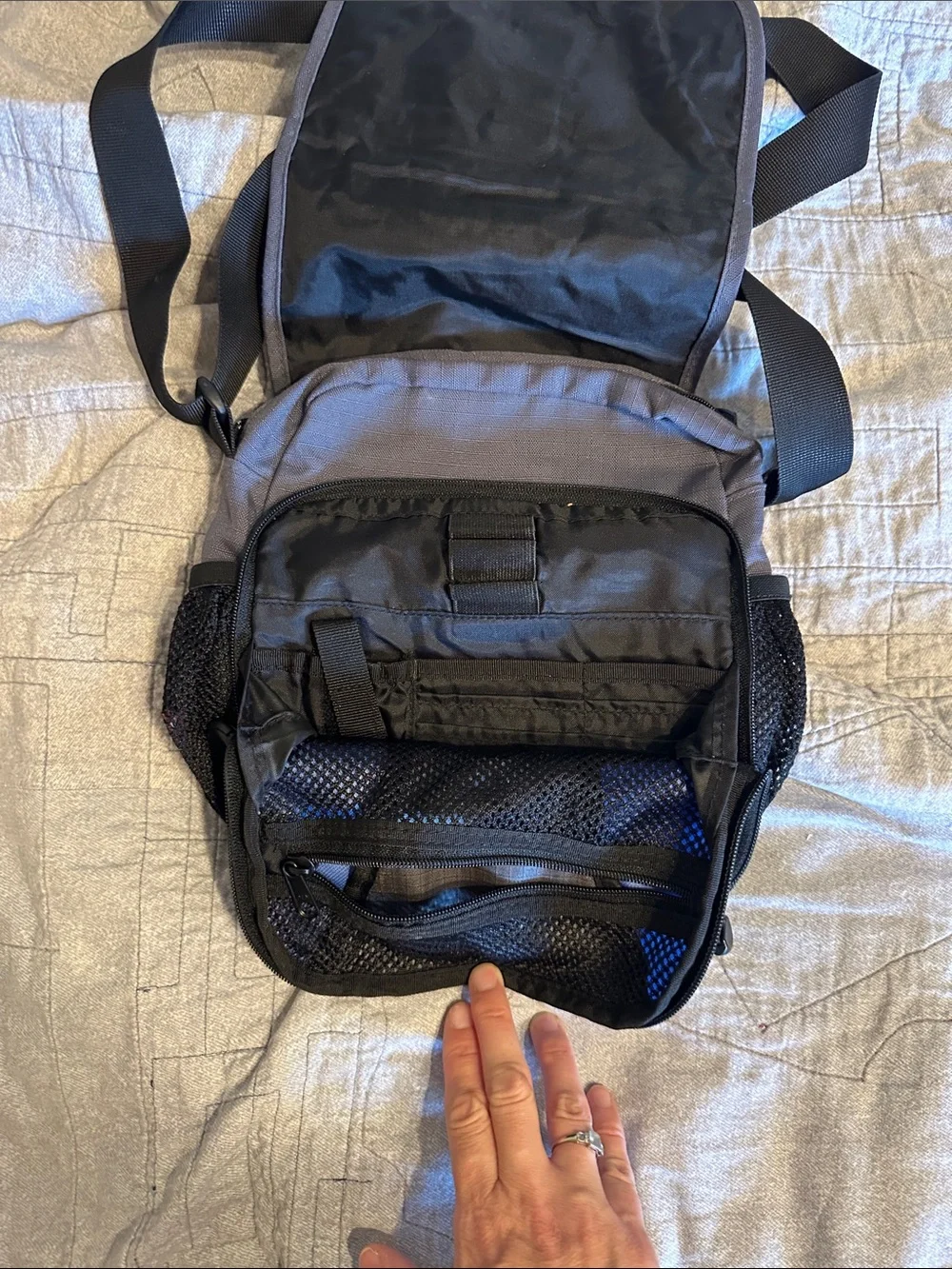 NWT Eddie Bauer Two-Tone Blue and Gray Messenger Crossbody